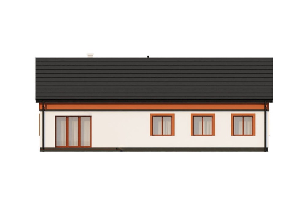 Projekt domu Oczarów DM-6591, parterowy, jednorodzinny, tradycyjny, bez garażu, bez podpiwniczenia -elewacja ogrodowa