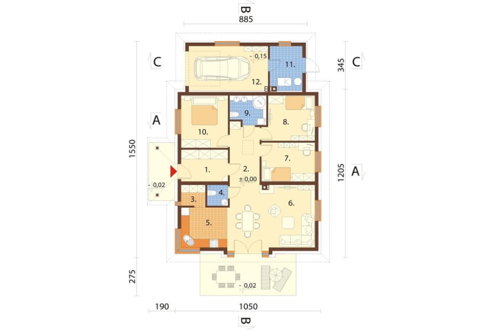 Projekt domu Ercor 2 L-6877, parterowy, z garażem, bez podpiwniczenia - rzut parteru