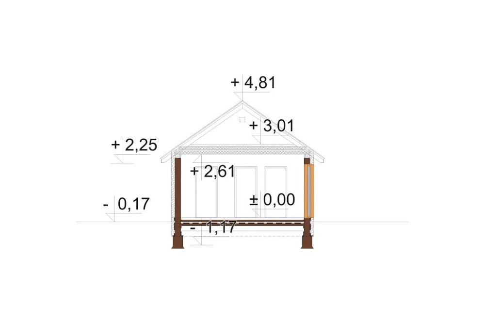 Projekt domu Laudis 2 L-6876, parterowy, bez garażu, bez podpiwniczenia - przekrój A-A