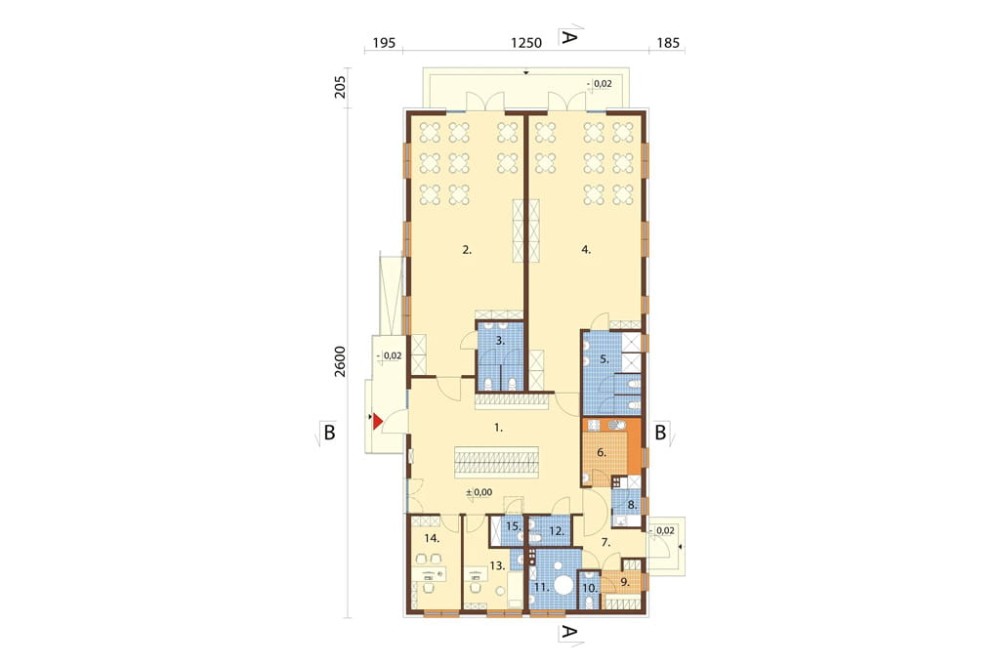 Projekt przedszkola LK-149, parterowy, niepodpiwniczony i bez garażu - rzut parteru