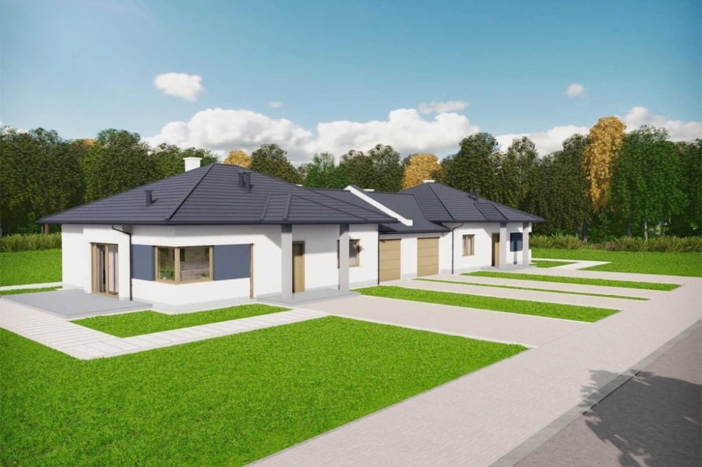 Projekt domu Ercor BL 2  L-6877 BL, parterowy, niepodpiwniczony, z garażem  -wizualizacja elewacji ogrodowej