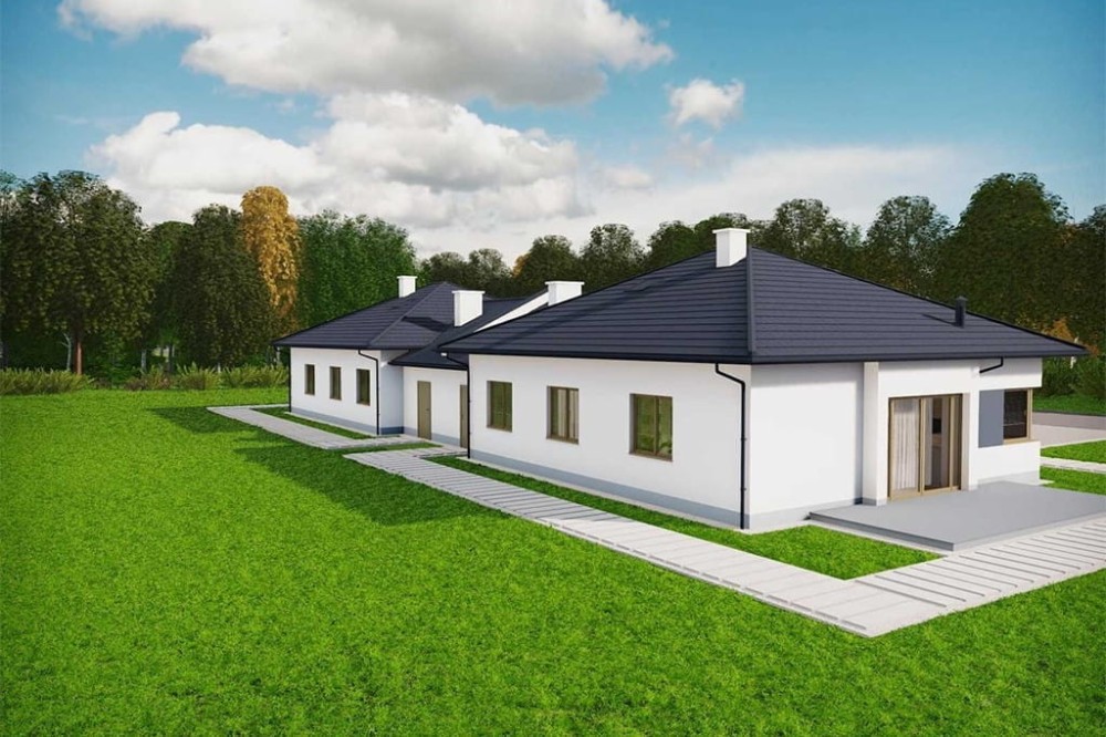 Projekt domu Ercor BL 2  L-6877 BL, parterowy, niepodpiwniczony, z garażem  -wizualizacja elewacji prawej