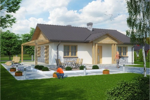 Projekt domu Rychnów tech. DM-6302 tech., parterowy, jednorodzinny, dworkowy, bez podpiwniczenia i bez garażu - kolorystyka wersja 1