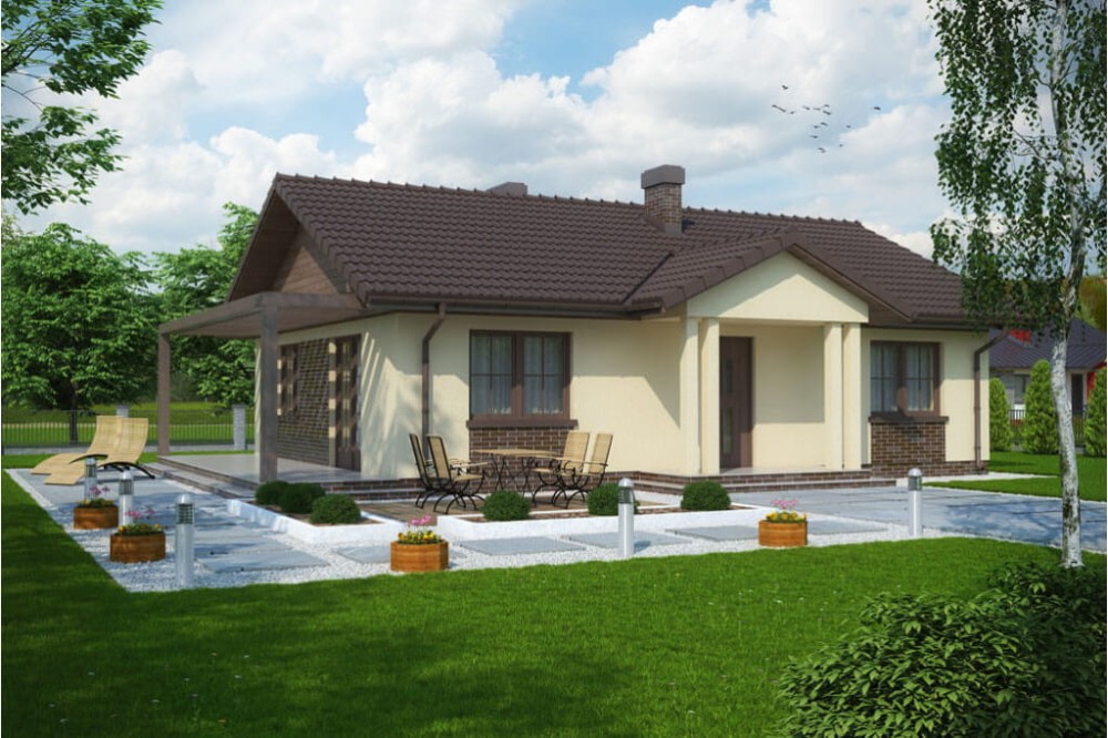 Projekt domu Rychnów tech. DM-6302 tech., parterowy, jednorodzinny, dworkowy, bez podpiwniczenia i bez garażu - kolorystyka wersja 3