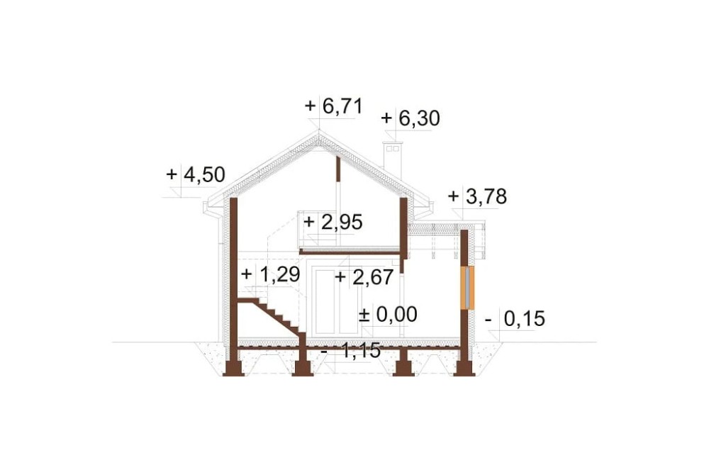 Projekt domu DM-6774 - przekrój A-A