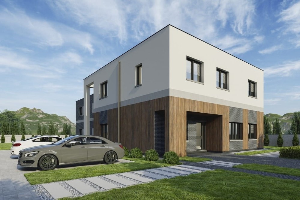 Projekt motelu z częścią usługową LK-134, dwie kondygnacje, bez garażu i piwnicy-kolorystyka wersja 3