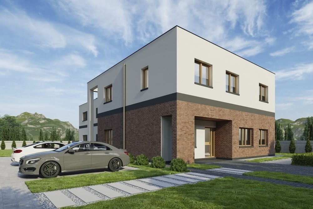 Projekt motelu z częścią usługową LK-134, dwie kondygnacje, bez garażu i piwnicy-kolorystyka wersja 4