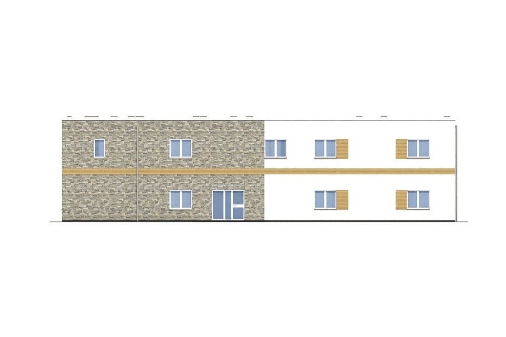 Projekt motelu z częścią usługową LK-134, dwie kondygnacje, bez garażu i piwnicy - elewacja frontowa