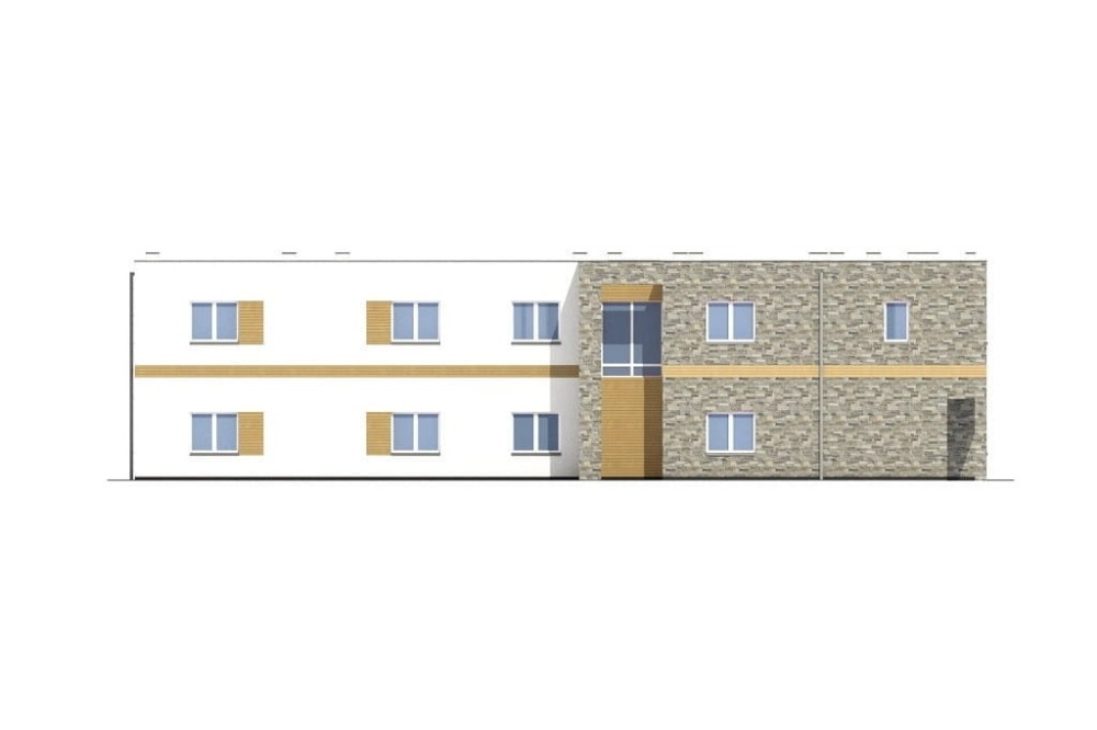 Projekt motelu z częścią usługową LK-134, dwie kondygnacje, bez garażu i piwnicy- elewacja ogrodowa