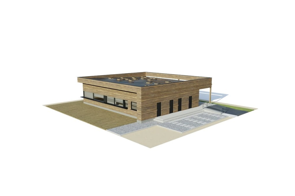 Projekt budynku gastronomicznego z zapleczem - sezonowy  K-125, komercyjny parterowy, niepodpiwniczony, bez garażu - model