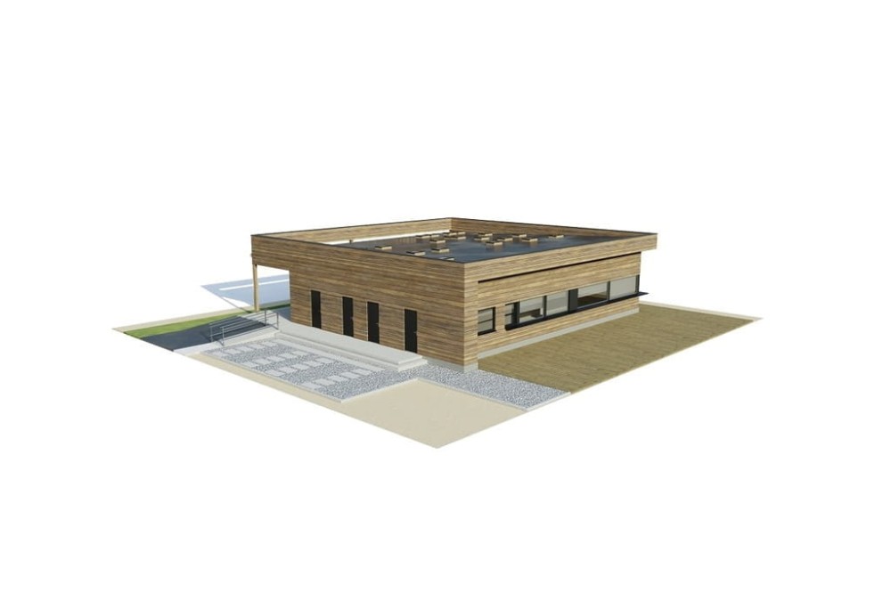 Projekt budynku gastronomicznego z zapleczem - sezonowy  LK-125, komercyjny parterowy, niepodpiwniczony, bez garażu - model
