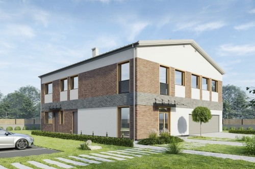 Projekt budynku biurowo-usługowego LK-142, dwukondygnacyjny (parter, I piętro) z garażem 3 stanowiskowym-kolorystyka wersja 1