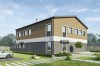 Projekt budynku biurowo-usługowego LK-142, dwukondygnacyjny (parter, I piętro) z garażem 3 stanowiskowym-kolorystyka wersja 4
