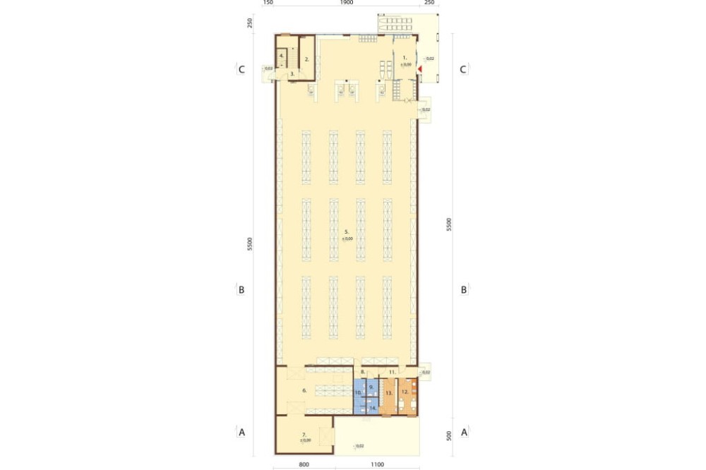 Projekt budynku handlowego LK-141, dwukondygnacyjny (parter, piętro) - rzut parteru