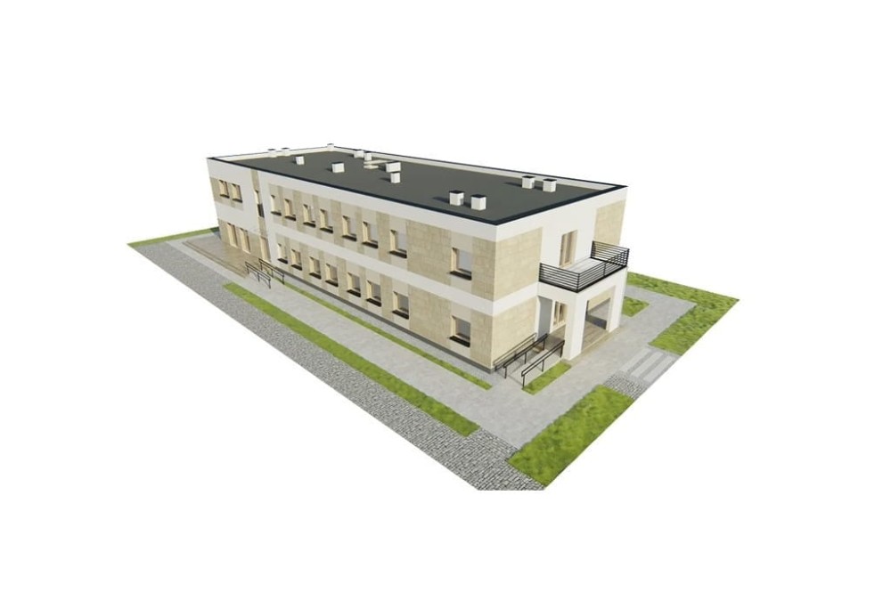 Projekt budynku terapeutycznego LK-138, niepodpiwniczony i posiada dwie kondygnację nadziemne: parter i piętro - model