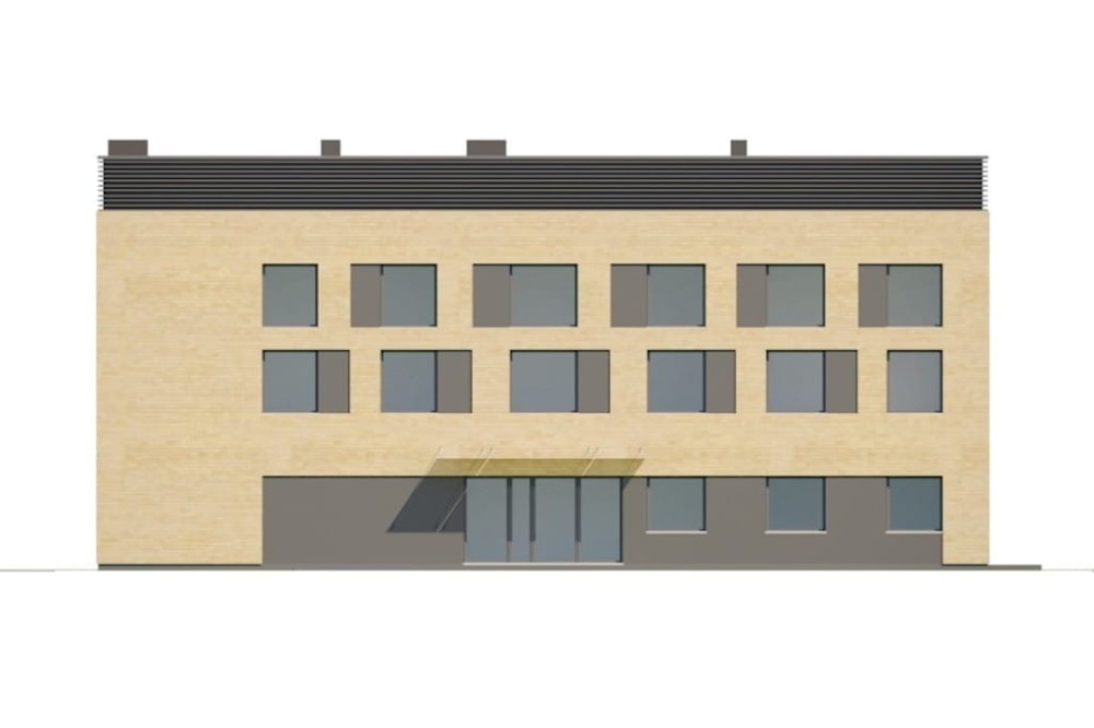 Projekt centrum sportu LK-137, dwukondygnacyjny (parter i piętro), bez garażu i piwnicy - elewacja frontowa