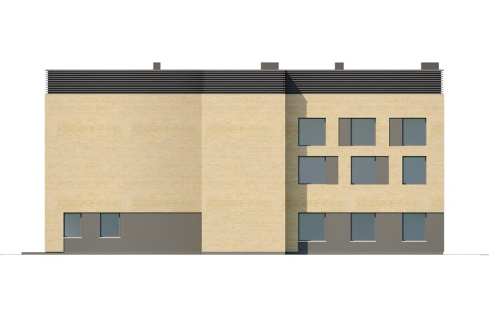 Projekt centrum sportu LK-137, dwukondygnacyjny (parter i piętro), bez garażu i piwnicy - elewacja ogrodowa