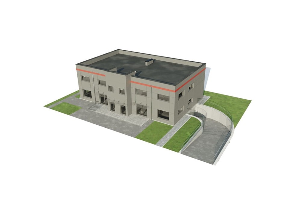 Projekt budynku usługowego  K-131, z garażem wielostanowiskowym i dwiema kondygnacjami - model