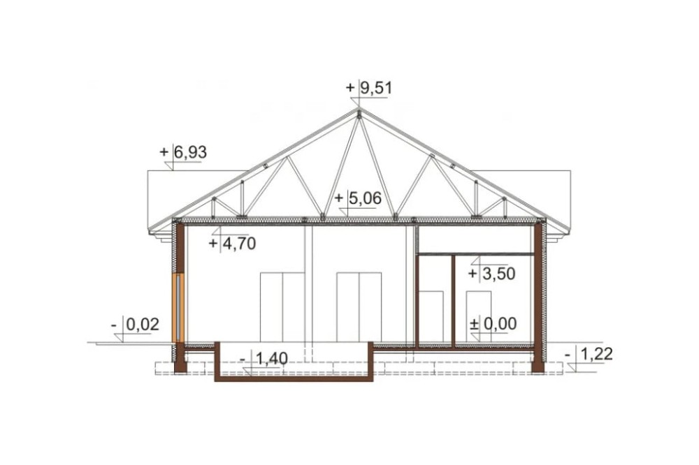 Projekt budynku K-88 - przekrój A-A