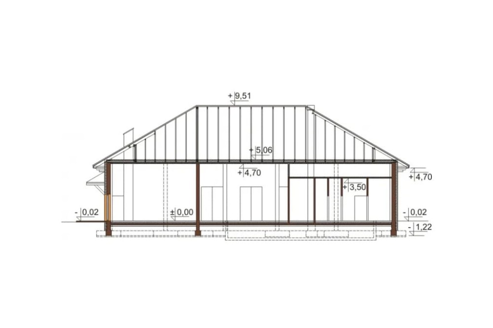 Projekt budynku K-88 - przekrój B-B