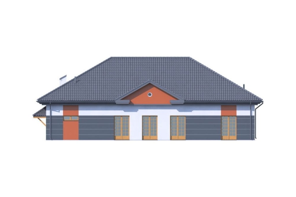 Projekt basenu LK-88, parterowy, bez podpiwniczenia, bez garażu - elewacja prawa