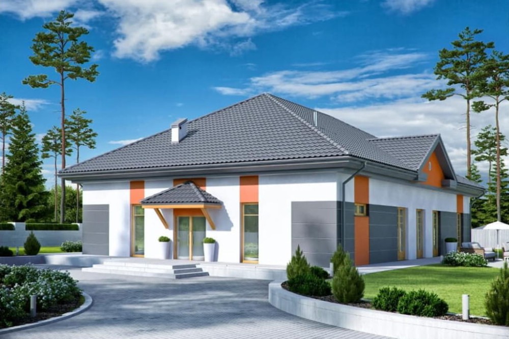 Projekt basenu LK-88, parterowy, bez podpiwniczenia, bez garażu - kolorystyka wersja 1