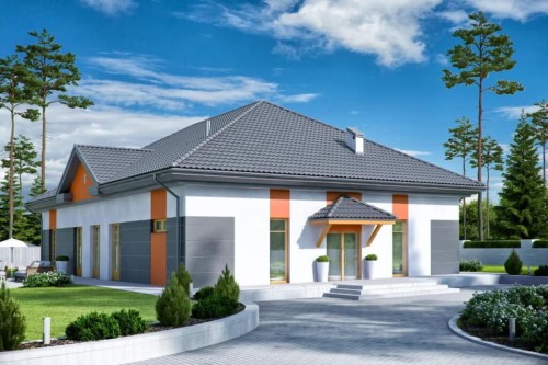 Projekt basenu K-88, parterowy, bez podpiwniczenia, bez garażu - kolorystyka wersja 1