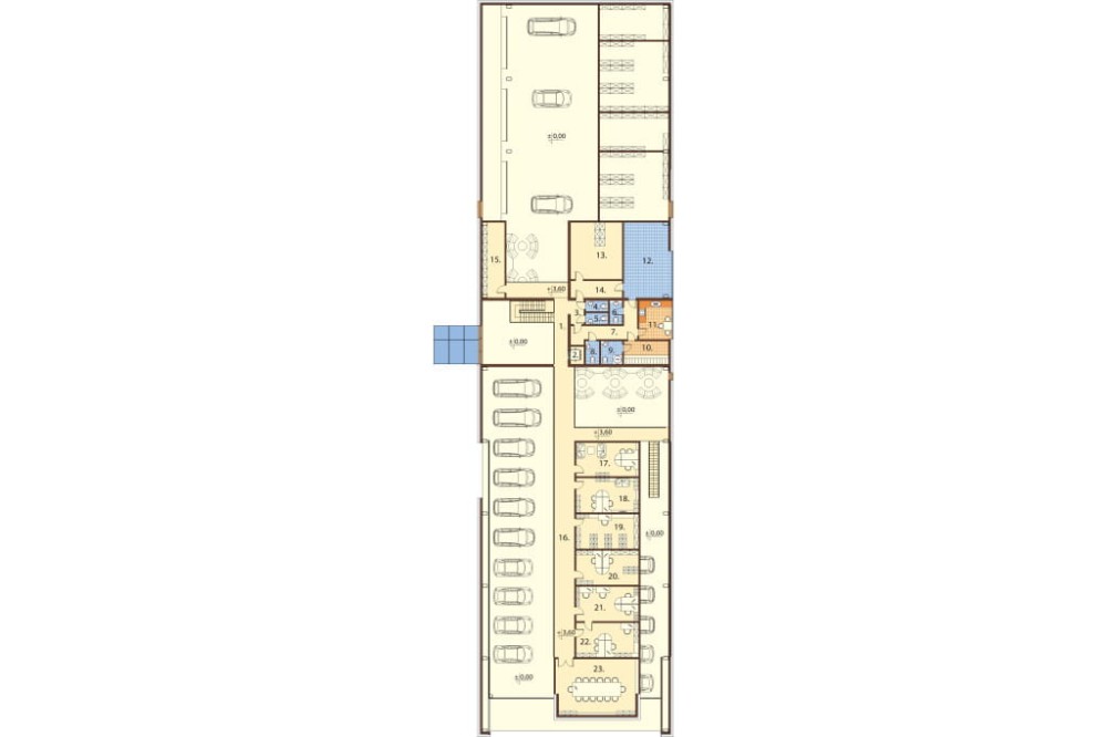 Projekt salonu samochodowego LK-106, z antresolą, bez podpiwniczenia - rzut poddasza