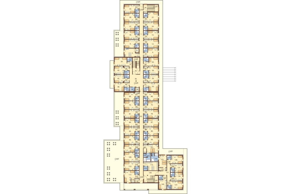 Projekt hotelu LK-97, dwukondygnacyjny ze strychem nieużytkowym, niepodpiwniczony - rzut piętra