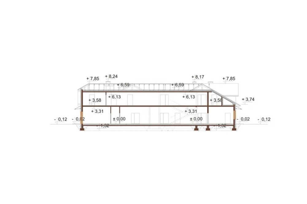 Projekt budynku K-121 - przekrój C-C