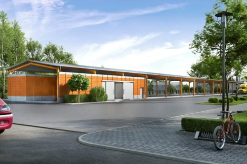 Projekt wiaty z magazynem zewnętrznym K-99, parterowy, bez podpiwniczenia - kolorystyka wersja 1