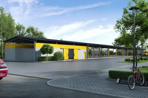Projekt wiaty z magazynem zewnętrznym K-99, parterowy, bez podpiwniczenia - kolorystyka wersja 2