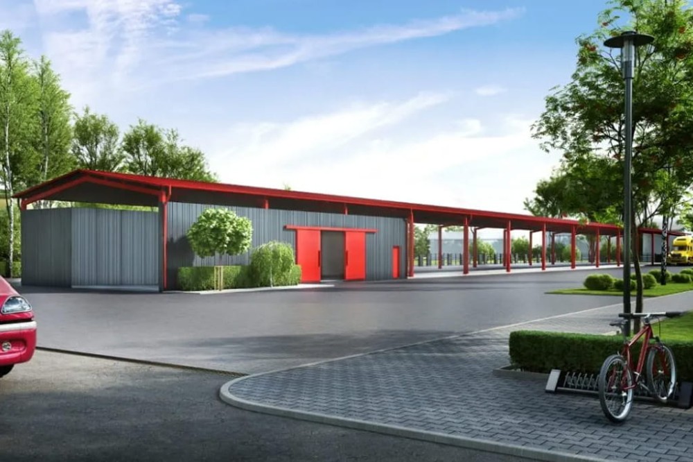 Projekt wiaty z magazynem zewnętrznym K-99, parterowy, bez podpiwniczenia - kolorystyka wersja 3