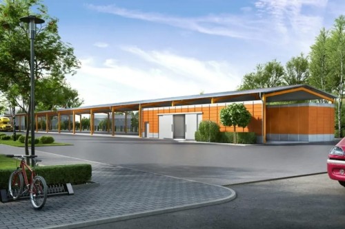 Projekt wiaty z magazynem zewnętrznym LK-99, parterowy, bez podpiwniczenia - kolorystyka wersja 1