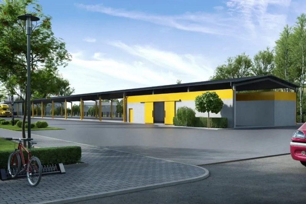 Projekt wiaty z magazynem zewnętrznym LK-99, parterowy, bez podpiwniczenia - kolorystyka wersja 2