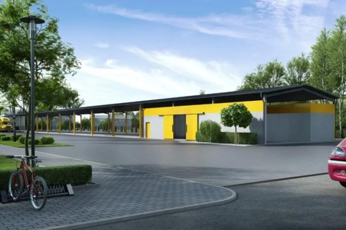 Projekt wiaty z magazynem zewnętrznym LK-99, parterowy, bez podpiwniczenia - kolorystyka wersja 2