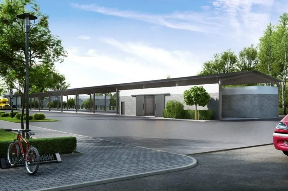 Projekt wiaty z magazynem zewnętrznym LK-99, parterowy, bez podpiwniczenia - kolorystyka wersja 4