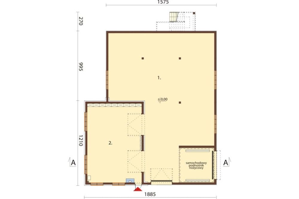 Projekt magazynu LK-98, dwukondygnacyjny, bez podpiwniczenia - rzut parteru
