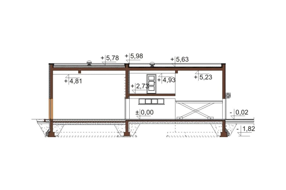 Projekt budynku LK-98 - przekrój A-A