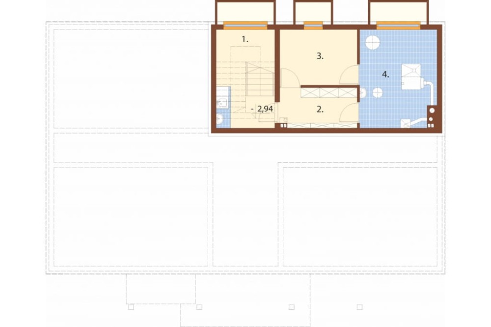 Projekt budynku noclegowego LK-61 B, parterowy z poddaszem użytkowym, częściowo podpiwniczony, bez garażu - rzut piwnicy