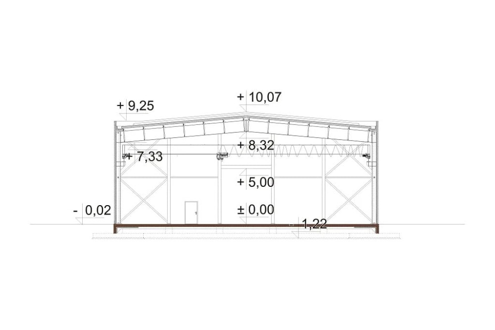 Projekt budynku K-89 B - przekrój B-B