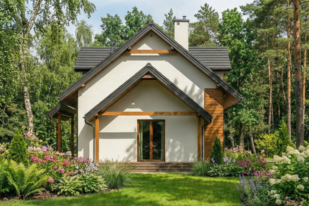 Projekt domu Hadia C tech. DM-6684 C tech., parterowy z poddaszem użytkowym, w zabudowie bliźniaczej - wizualizacja elewacji prawej