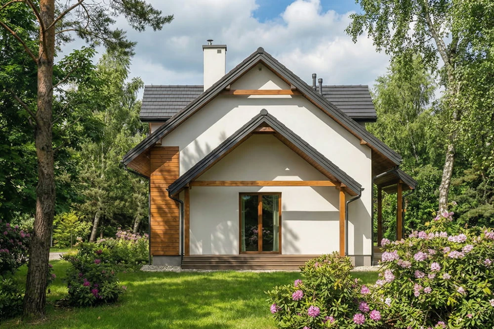 Projekt domu Hadia C tech. DM-6684 C tech., parterowy z poddaszem użytkowym, w zabudowie bliźniaczej - wizualizacja elewacji lewej