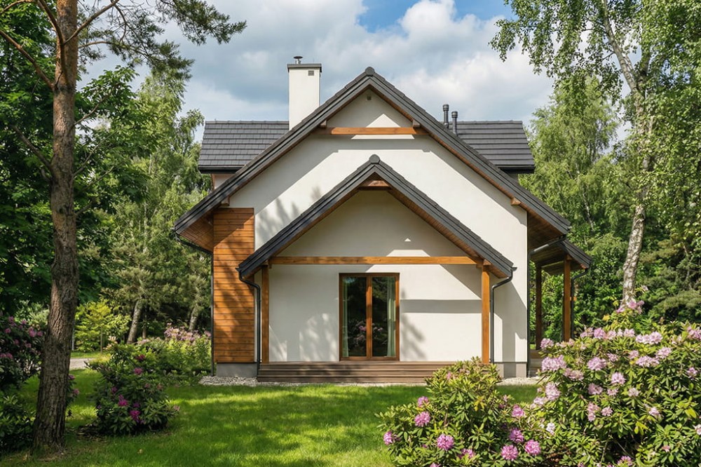 Projekt domu Hadia C DM-6684 C, parterowy z poddaszem użytkowym, w zabudowie bliźniaczej - wizualizacja elewacji lewej