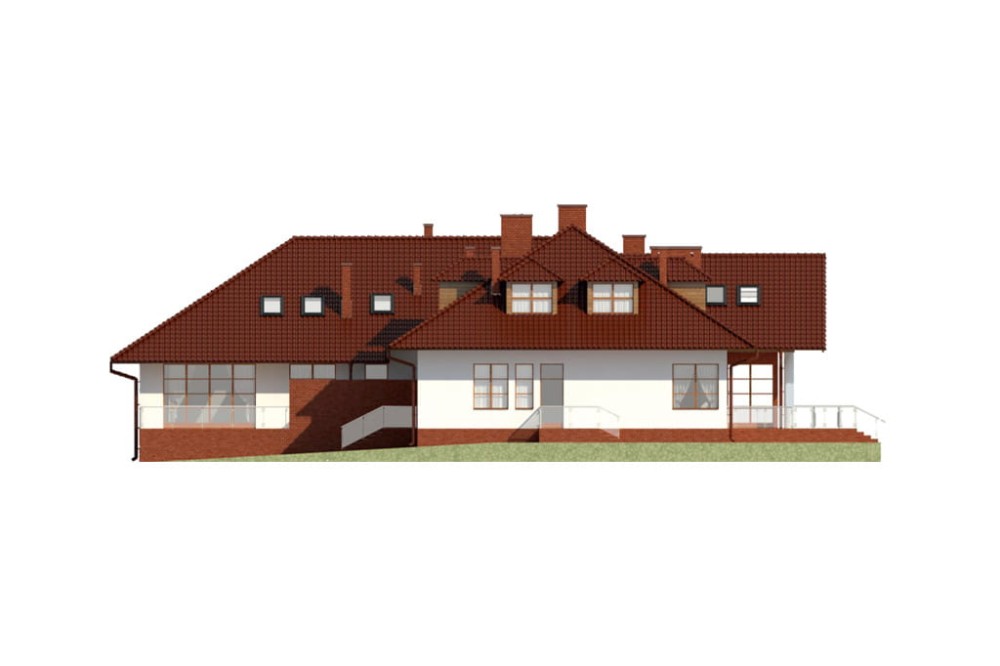 Projekt przedszkola K-45, parterowy z poddaszem użytkowym, bez podpiwniczenia - elewacja lewa