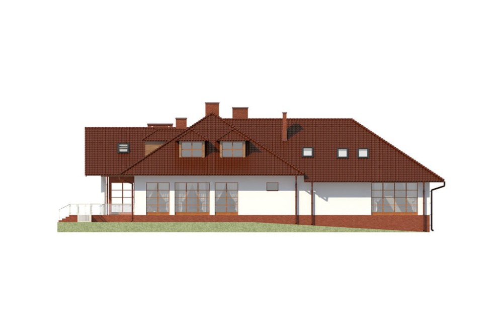 Projekt przedszkola K-45, parterowy z poddaszem użytkowym, bez podpiwniczenia - elewacja prawa