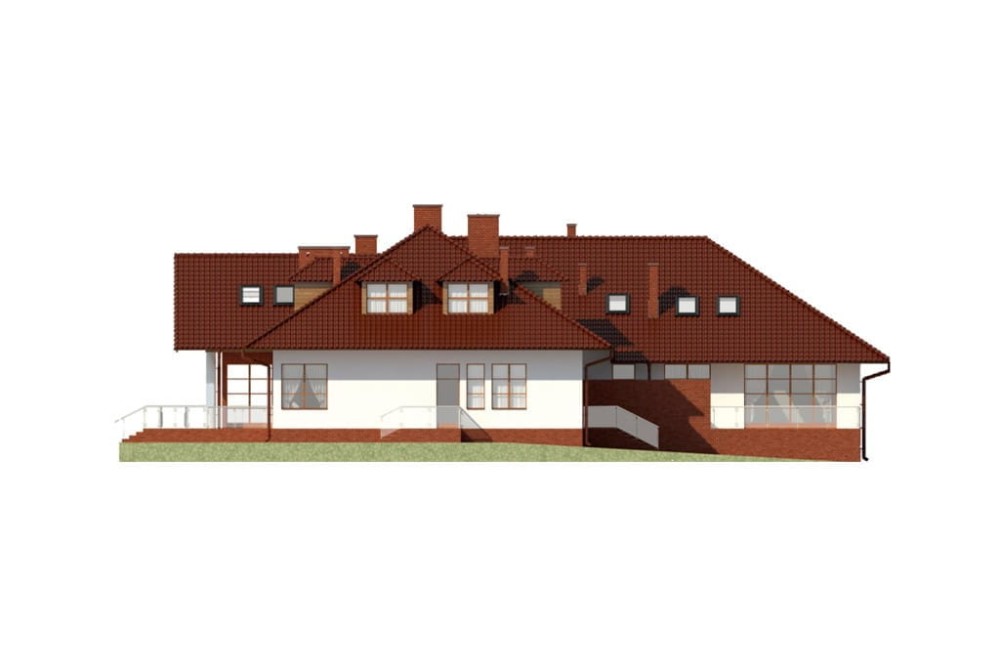 Projekt przedszkola LK-45, parterowy z poddaszem użytkowym, bez podpiwniczenia - elewacja prawa