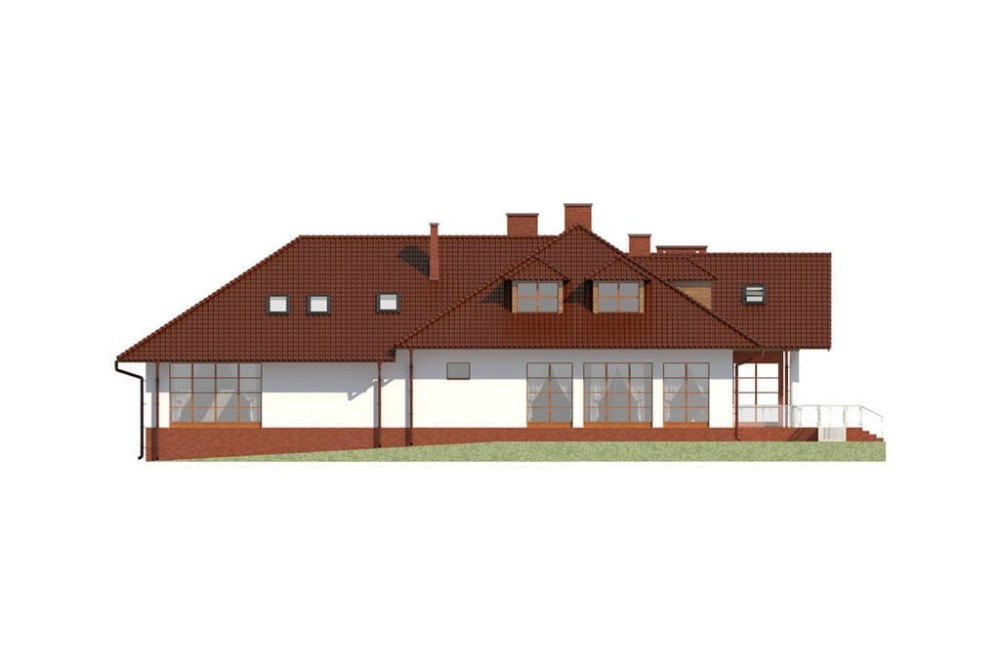 Projekt przedszkola LK-45, parterowy z poddaszem użytkowym, bez podpiwniczenia - elewacja lewa