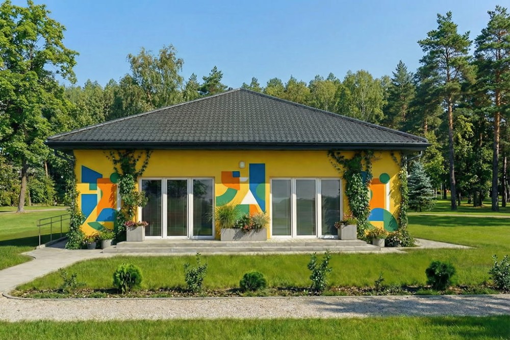 Projekt przedszkola K-149, parterowy, niepodpiwniczony i bez garażu-kolorystyka wersja 3