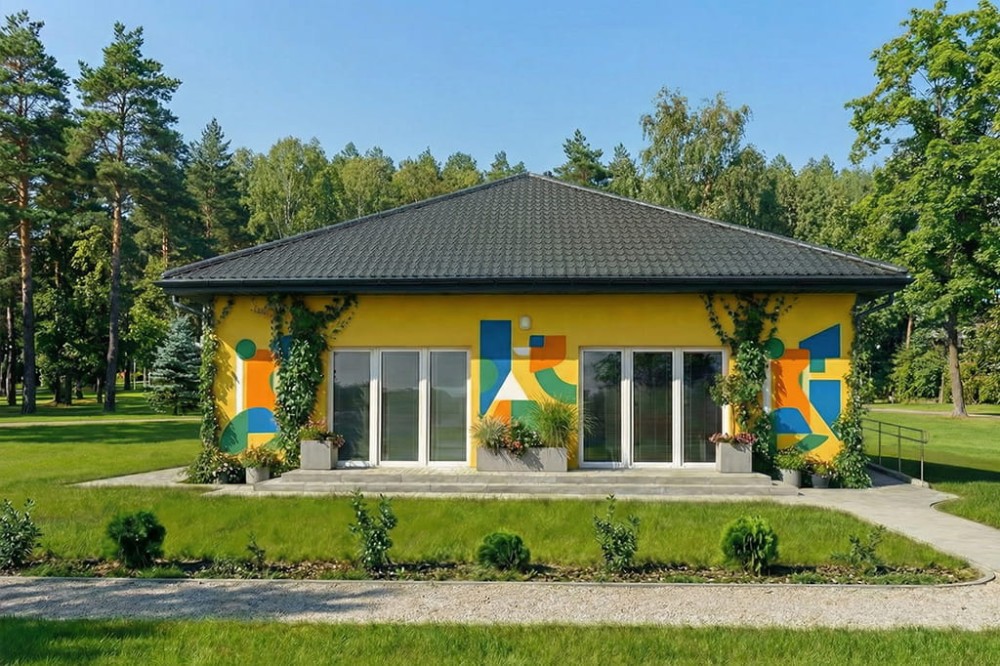 Projekt przedszkola LK-149, parterowy, niepodpiwniczony i bez garażu-kolorystyka wersja 3